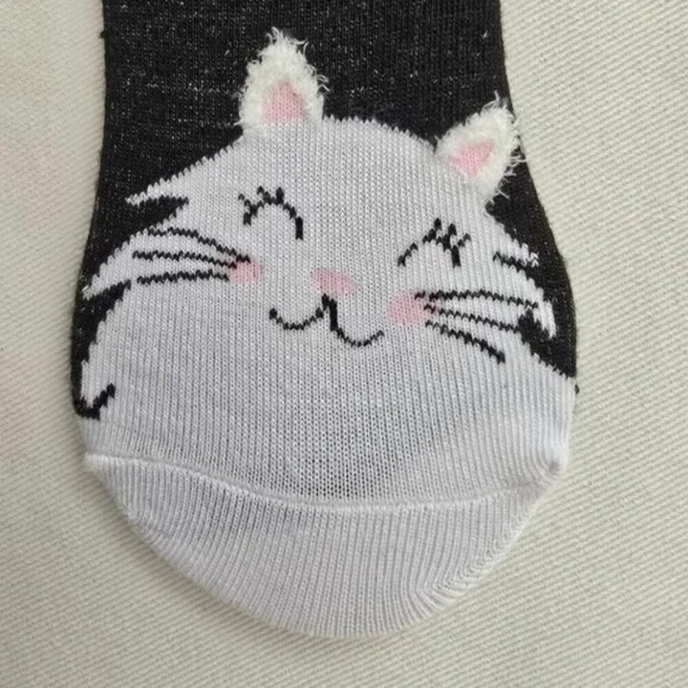 Kitten Cat No Show Invisible Ankle Black & White socks Size 5 to 9 Ladies NEW